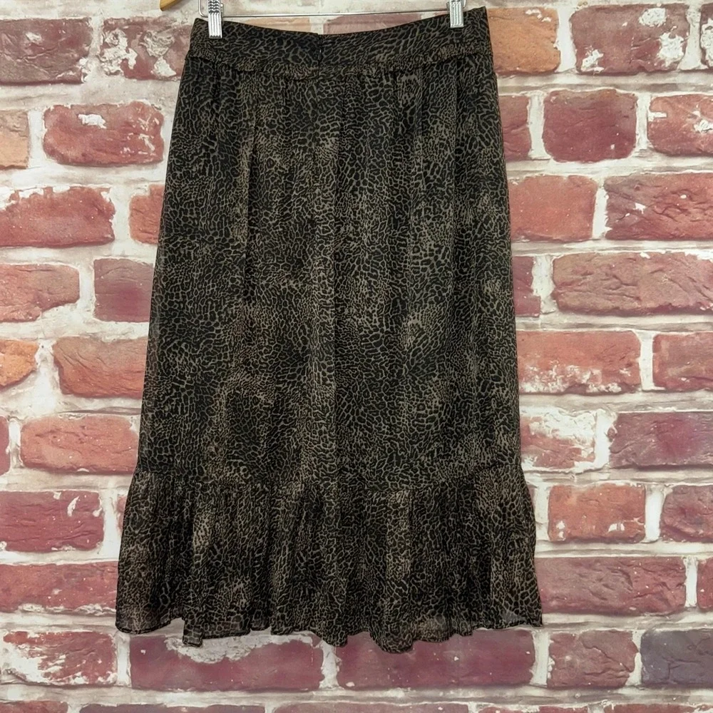 Walter Baker Skirt Womens 8 Black Tan Abstract Animal Print Ruffle Casual Career